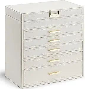 VLANDO 6 Layer Large Jewelry Box - Jewelry Holder Organizer, Jewelry Box Organizer for Drawer Necklace Ring Bracelet and Watch, Birthday Gift for Loved Ones - Beige