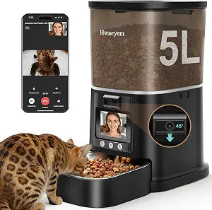 Automatic Cat Feeder with Camera, 5G WiFi Smart Pet Feeder with 2-Way Video/Audio, 45 Adjustable Angle, Night Vision, 5L Cat Food Dispenser for Cats & Small Dogs with APP Control for Vacation & Work