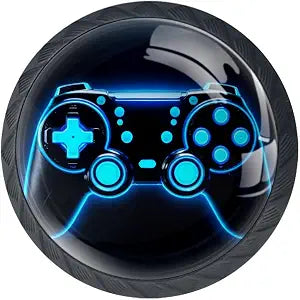 4 Pieces Drawer Knobs Gamer Controller Kitchen Cabinet Knobs Black Drawer Pulls Dresser Knobs, Glass Knobs for Kitchen Cabinet Hardware Bathroom 35MM
