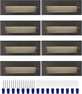 9 Inch Low Voltage Step Lights Outdoor, 3.5W 260lm IP65 LED Landscape Stair Lights, 12-24V AC/DC Deck Step Light for Stairs, Concrete Steps, 2700K, 5ft Corded, 8 Pack, ORB Finish, Aluminum