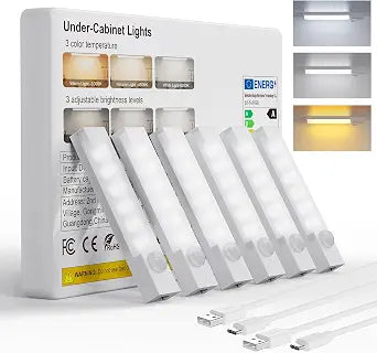 Under Cabinet Lighting 6-Pack Rechargeable Motion Sensor Light Indoor