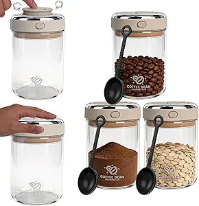 3 Pcs 37oz Coffee Bean Storage Container with Airtight Lid One Way Valve Date Tracker Storage Container with Scoop Glass Airtight Coffee Canister for Flour Cereal Cookies Sugar Tea
