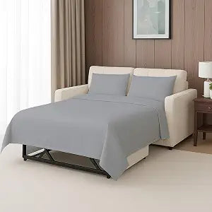 SKY BEDDINGS Sleeper Sofa Sheet Set - 4-Piece Queen Size Sofa Sheets, Ultra-Soft Double Brushed Microfiber, 8" Deep Pocket, Wrinkle-Resistant - Sheets for Pull-Out SofaBeds - Light Grey