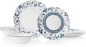 Corelle 12-Piece Dinnerware Set Service for 4, Chip Resistant, Glass, Artemis, Vitrelle
