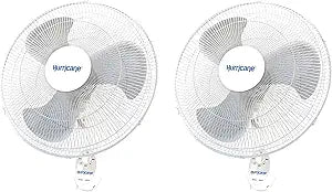 Hurricane Supreme 18 Inch 90 Degree Oscillating Indoor Wall Mounted 3 Speed Fan with Adjustable Tilt and Pull Chain Control, White (2 Pack)