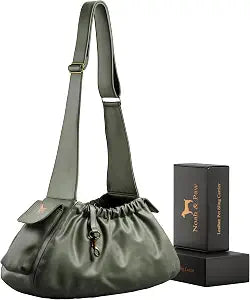 Noah & Paw Dog Sling Carrier for Small Dogs 5-18lb, Dog Sling for Small Dogs and Cats, Dog Carrier with Adjustable Padded Strap, Vegan Leather Lined with Fur, Double Safety Feature, Machine Washable