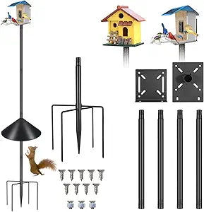 Proerr Smart Bird Feeder Pole Stand 79In,Adjustable Height Metal Bird House Pole for Outdoor Garden with Multiple Mounting Options Round Squirrel Baffle High 79in (79'' Pole&Baffle)