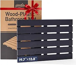 Bamboo-Design Bath Mat, Heavy Duty HDPS Plastic, 19.7" x 13.8", 400lb Support, 100% Waterproof & Fadeproof, Superior to Real Bamboo for Bathroom Spa Sauna Poolside Outdoor (Black Color)