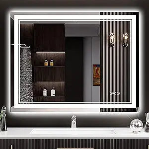 30x36 LED Bathroom Mirror with Lights, Backlit and Front Lit Anti-Fog Lighted Vanity Mirrors for Bathroom Wall, Dimmable, 3-Color Light, Memory, Shatter-Proof, HD Tempered Glass, CRI90