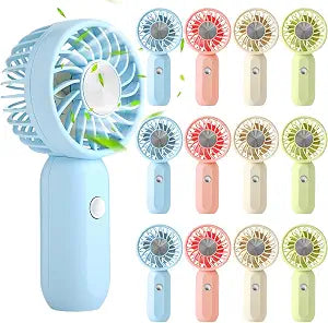 Rossesay 12 Pack Mini Portable Handheld Fan Bulk for Travel 3 Speeds, Rechargeable USB Battery Operated, Small Personal Eyelash Fans for Women Outdoor(Green Pink Blue White,Cute Style)
