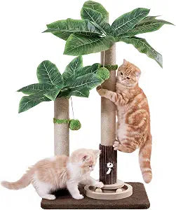 WOOCHPET Palm Tree Cat Scratching Post with Interactive Toys, Dual-Height Sisal Scratcher for Kittens, Adult & Large Indoor Cats