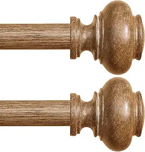 Wood Curtain Rods for Windows 32 to 45 Inch 2 Pack, 1 Inch Heavy Duty Boho Curtain Rods Adjustable Drapery Rod Decorative Window Rod for Farmhouse Kitchen Bedroom Living Room
