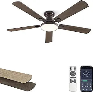 ZMISHIBO 52 Inch Ceiling Fans with Lights, Flush Mount Low Profile Ceiling Fan with 6 Speeds & 3CCT, Smart Remote&APP Control, Dimmable 24W LED Light, Quiet DC Motor for Living Room Bedroom,Oil Bronze
