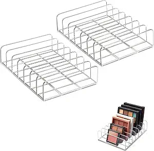 2-Pack Acrylic Makeup Palette Organizer, 7-Slot Eyeshadow Palette Storage, Clear Display Case for Vanity Drawer Countertop, Cosmetic Organizer for Makeup Brushes, Lipstick, Blush Kits