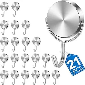 LOVIMAG Cruise Ship Essentials - 80Lbs Swivel Magnetic Hooks, Heavy Duty, School Locker Accessories, Magnetic Hooks for Cruise Cabins, Refrigerator, Hanging, Classroom, Grill, Door - 21 Pack