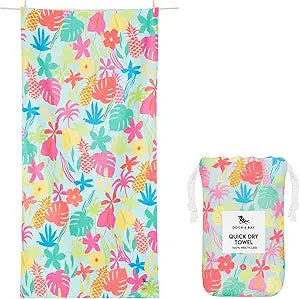Dock & Bay Beach Towel - Quick Dry, Sand Free - Compact, Lightweight - 100% Recycled - Includes Bag - Aloha Glow - Extra Large (200x90cm, 78x35)