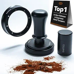 51mm Premium Professional Barista Kit 4-in-1: Double Spring Loaded Self-Leveling Espresso Tamper with WDT Tool, Dosing Funnel & Anti-Slip Base. Anodized Aluminum for 51mm - 51.5mm Portafilters.