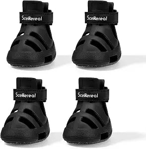 SCENEREAL Dog Shoes for Hot Pavement, Non-Slip Breathable Perforated Boots for Small Medium Large Dogs, EVA Pet Paw Protectors with Adjustable Straps for Summer, Easy Cleaning, Black Size 3