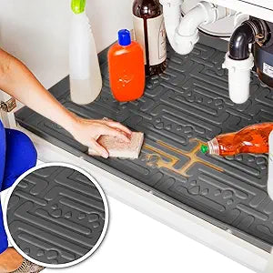 XTREME MATS Waterproof Undersink Mat (Grey 34" 1/4 x 22 1/4) 36 inch Cabinet Base Liner for Kitchen & Laundry Cabinets Catches Leaks Prevents Damage Flexible Sink Driptray
