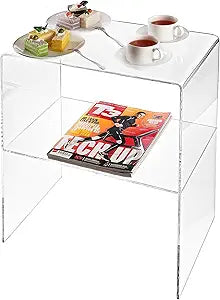 MyGift 24 Inch Acrylic Nightstand with 2 Tier Display Shelf, Clear Acrylic Side Table for Living Room Bedside Bedroom, Decorative Clear Home End Table