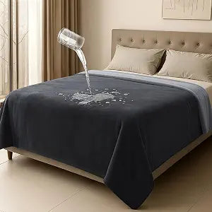 Tisancy Waterproof Bed Blanket - Queen Size, 82" x 82", Dark & Light Gray, 3-Layer Flannel with Storage Bag - Mattress Protector, Lightweight, Spill-Resistant