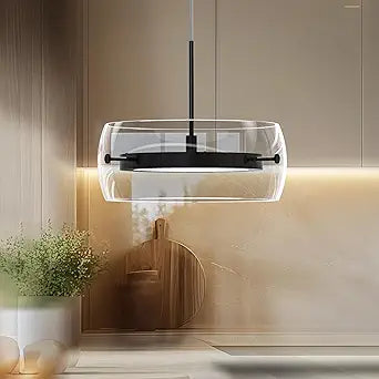 Pendant Lights Kitchen Island Dual-Sided LED Lighting, Adjustable Hanging Length, Glass Shade, Dimmable, Modern Ceiling Light Fixture for Dining Room, Bar, Living Room, Matte Black