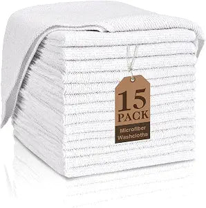 White Washcloths 15 Pack, Highly Absorbent & Quick Drying Face Towels
