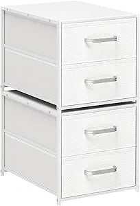 Homsorout Stackable Storage Drawers - 2 Tier Closet Organizer with Metal Handles and Metal Frame, Fabric Dresser with Collapsible Bins for Bedroom, Dorm, Office, White, 2 Pack