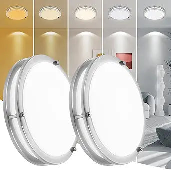 2 Pack 12 Inch Round Brushed Nickel Ceiling Light Fixture - Flush Mount LED Ceiling Lamp Set of Two 2700K/3000K/3500K/4000K/5000K Adjustable Brushed Nickel Bathroom LED Light for Bedroom