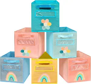 ABCKEY 11 Inch Cube Storage Bins 6 Pack with Handle and Label Window