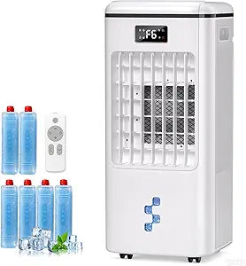 Portable Air Conditioners, 4-IN-1 Evaporative Air Cooler, Swamp Cooler with 3 Speeds & 4 Modes, 2-Gal Water Tank for Cooling, 16 FT/S Remote and Touch Control for Indoors