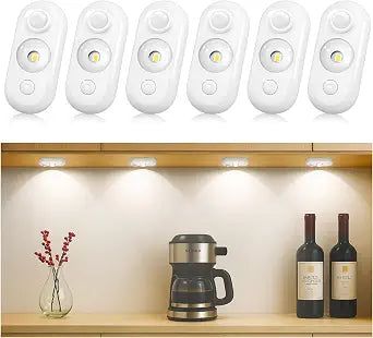 6 Pack LED Motion Sensor Puck Lights, Small Rechargeable Under Cabinet Lights, Dimmable Daylight White Closet Lights, Wireless Under Cabinet Lighting for Drawers and Kitchens