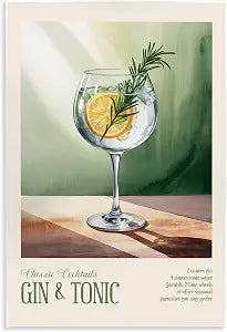 Gin Tonic Sun Rays Botanical, 13 x 19 Inch Mounted Print on Wall Plaque