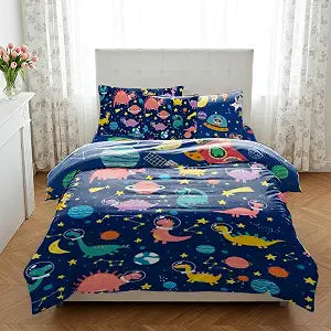 Dinosaur Twin Bedding Sets for Boys, 6 Piece Bed in a Bag, 3D Dinosaur Comforter Set for Girls & Boys with Comforter Sheets, Pillowcases & Shams, Lightweight, Breathable, Easy Care