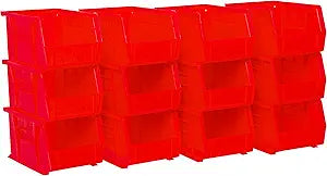 Akro-Mils 30237 AkroBins Plastic Storage Bins, Space-Saving Stackable Bins for Garage, Pantry, Craft Organization, 9" x 6" x 5", Red, 12-Pack