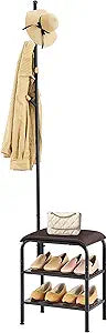 Gewudraw Coat Rack Stand Shoe Bench - 3 in 1 Coat Hall Tree with Shoe Storage With Benches Small Metal Shoes Shelf for Entryway Living Room Bedroom Hallway Mudroom