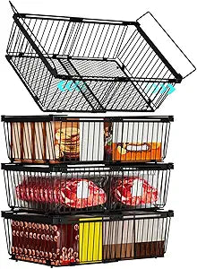 Large Freezer Organizer BinsUpgraded Bottom Leak-Proof netFit 10 to 20 Cu.Ft Deep Freezer4Pack Expandable Stackable Chest Freezer Organizer Bins , for Fridge, Deep Freezer, Cabinet