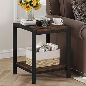 BON AUGURE End Table, Small Side Table for Living Room, Night Stand, Bedside Tables with 2-Tier Storage Shelves for Bedroom, Small Spaces (Rustic Oak)