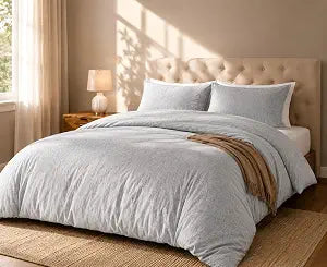 Cotton Jersey Queen Duvet Cover Set - 3 Piece Soft Knit Bedding Set with Zipper Closure & Corner Ties, Includes 1 Queen Duvet Cover 90" x 90", 2 Pillow Shams 20" x 26"