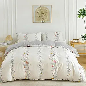 OAITE Duvet Cover Set Queen Size Floral Pattern Ultra Soft 100% Cotton Duvet Cover Sets 3-PC, Breathable Duvet Cover with Zipper Closure & Corner Ties(2 Pillow Shams,1 Duvet Cover)
