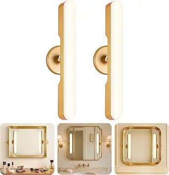 cambk Set of 2 Wireless Vanity Makeup Lights for Mirror, Rechargeable LED Stick On Light Bar for Bathroom Mirror with Dimmable 3 CCT, Long Battery Life Cordless Light for Vanity Desk(Gold)