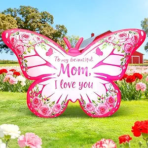 KOOY 5FT Mothers Day Inflatables Butterfly Outdoor Decorations, Built in LED Lights Mothers Day Outdoor Decorations, Blow Up Yard Decoration for Mother's Day Party, Outdoor, Garden, Yard Lawn Decor