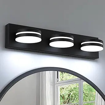 3-Light Bathroom Vanity Light Over Mirror, (24inch Dimmable) Matte Black LED Vanity Lighting Fixtures, Modern Bathroom Wall Light Fixtures with 360Rotating Lamp Head (Cool White 5500K)