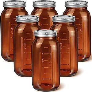 Norme 6 Pcs 64 oz Glass Mason Jars Glass Mason Jars Canning Container Set Embossed Half Gallon Fermenting Container with Airtight Lids for Canning Freezing Preserving Beverages Decor (Amber)