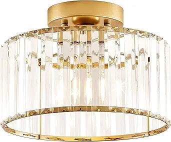 Crystal Gold Semi Flush Mount Ceiling Light Modern Hallway Light Fixture Metal Close to Ceiling Lamp for Kitchen Living Room Bathroom Entryway Bedroom(10.63 inch)