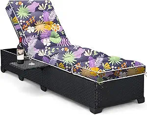 Outdoor Chaise Lounge Chair Cushion, Waterproof Non-Slip Patio Chaise Lounge Cushions for Outdoor Furniture, Thickened Pool Lounger Chair Cushion, 76.4 x 22.8 x 4.7 Inches, Purple Floral Leaf