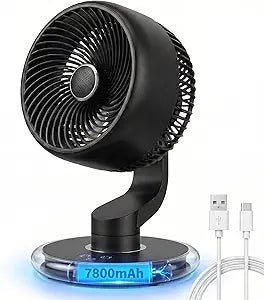 Desk Fan for Office, Rechargeable Air Circulator Fan for Bedroom Cooling, Ultra Quiet Battery Powered Table Fan, 5 Speeds, 9H Timer & 120Oscillating Smart Portable Fan for Dorm, Home, Kitchen