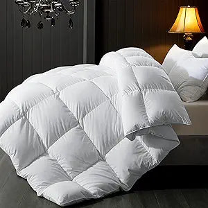 ELNIDO QUEEN Feather Comforter King Size, Filled with Feather and Downfiber, Luxurious Fluffy Hotel Style White Bedding Comforter, 100% Cotton Duvet Insert Medium Warmth for All Season, 106x90 Inch