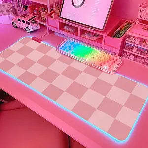 JMIYAV Pink RGB Gaming Mouse Pad 31.5x12 Inch PC XL Large Extended Glowing Led Light Up Desk Pad Non-Slip Rubber Base Computer Cute Mousepad Mat Desk Accessories Gaming Setup 38-61-2