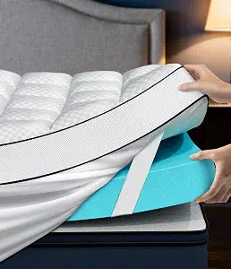 Dual Layer 4 Inch Memory Foam Mattress Topper King Size, 2" Cooling Gel Memory Foam & 2" Pillow Top Mattress Pad Cover for Back Pain Relief, Deep Elastic Pocket, Medium Support, White